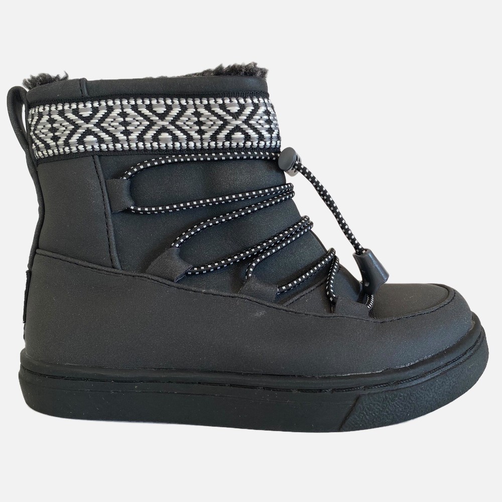 TOMS Alpine Ankle Boots Toddler 9 Gray Black Faux Fur Lining Fall Winter Aztec