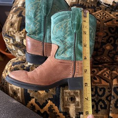 Old West Boots Brown And Turquoise 1905 Youth Size #1e