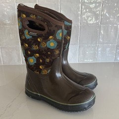 Bogs Classic Watercolor Rain Boots Youth 2 Brown Floral Waterproof Insulated