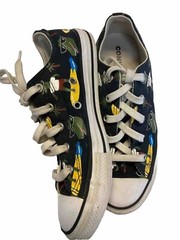 Converse Sneakers Black Graphic Print L ow Top Kids size 3 Shoes Dinosaurs