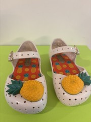 Mini Melissa White Pineapple Mary Jane Flats Buckle Strap US 6 EU 21