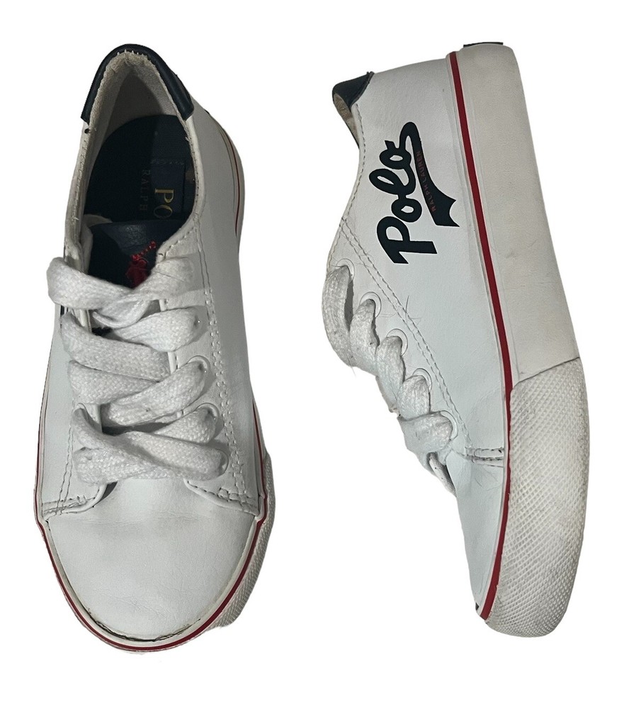 POLO RALPH LAUREN KIDS FANTOR III SCRIPT SNEAKERS KIDS SIZE 11 WHITE LEATHER