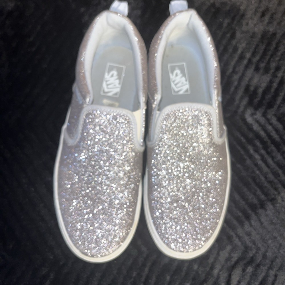 Vans Classic Slip-On Shoes Kids Size 5 Silver Glitter Casual