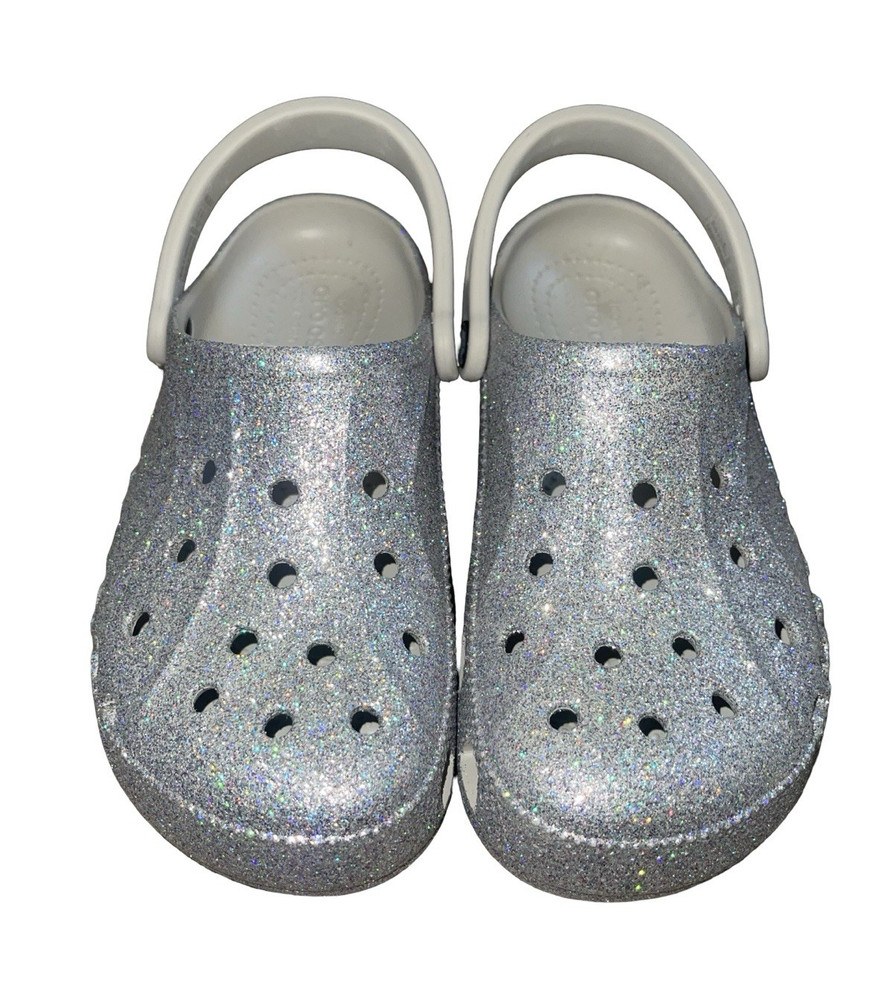 Crocs Classic Glitter Clog Kids US 6 Silver/White Slip-On Casual Shoes