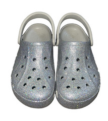 Crocs Classic Glitter Clog Kids US 6 Silver/White Slip-On Casual Shoes