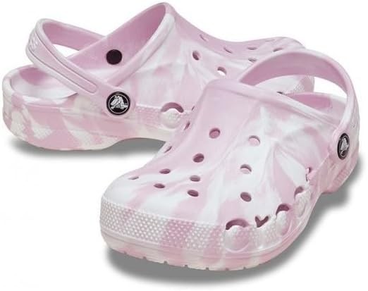 CROCS KID’S BAYA MARBLED CLOGS – SIZE: YOUTH J1 – BALLERINA PINK/MULTI