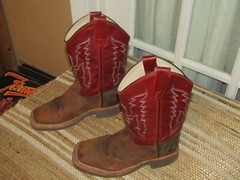 Old West BSC1889 Burgundy Leather Pull On Square Toe Western Boots Kids US 1.5 D