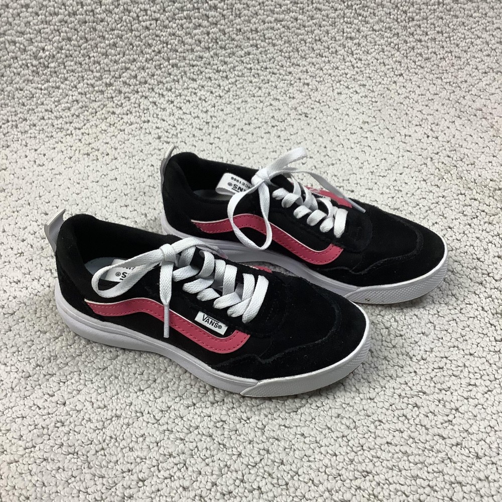 Vans Shoes Youth Size 2 Black Pink Suede Skate Sneaker Athletic Low Top