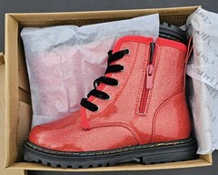 New Red Glitter Ankle Boots Velvet Lace Up W/ Side Zipper For Kids Size 4