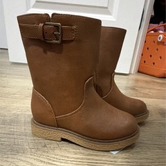 NWT Cat & Jack Jocona Brown Biker Mid-Calf Buckle Zip Synthetic Boots Kids 7