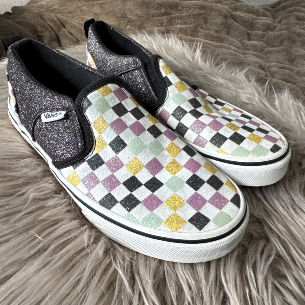 VANS Checkered Multicolored- Kids Slip On Shoes Size US 3 Big Kid Size