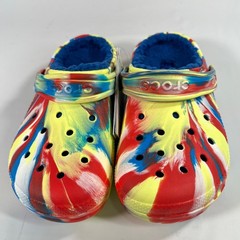 Crocs Kids‘ Classic Lined Marbled Clog Sulphur/Multi Tie-Dye Blue Fur Size 3