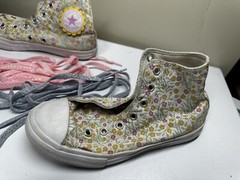 Converse Chuck Taylor Hi-Top Floral Junior Size 3 Shoes White Pink Yellow Laces