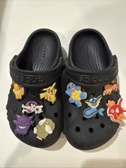 Crocs Classic Black Clogs C10 W/ Pokémon Jibbitz