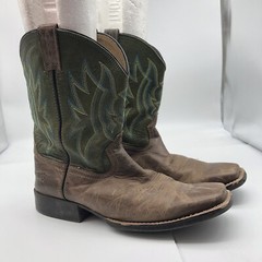 Ariat Kids sz 6 Boots pull on green embroidered square toe Rodeo Western Cowboy