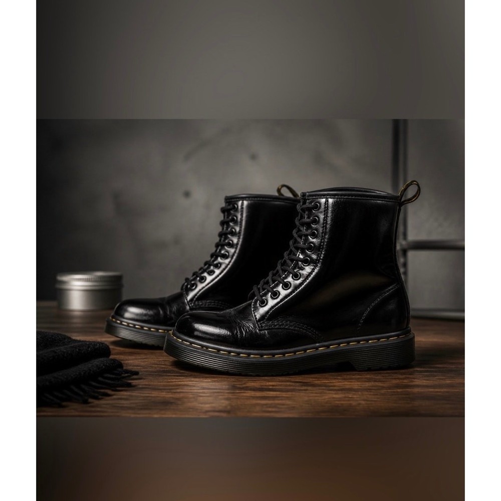 Dr. Martens Combat With Bouncing Soles Boots Youth Size 2 Zip Black Patent AW004