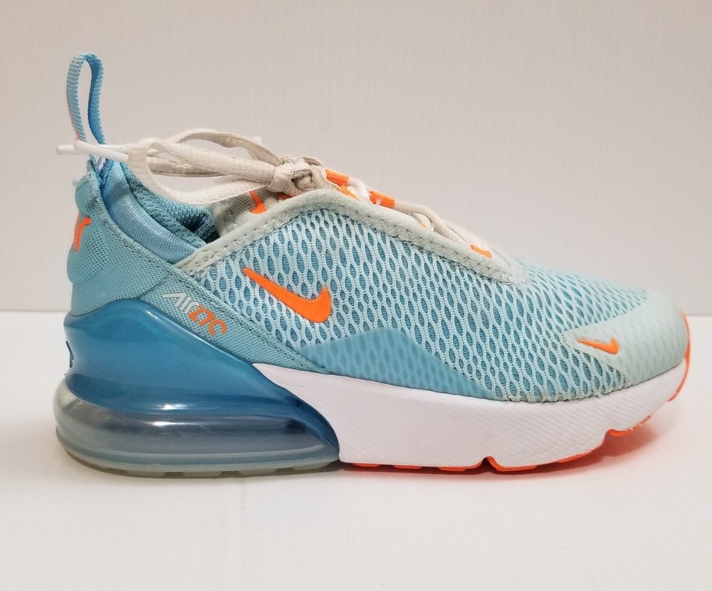 Nike Air Max 270 Glacier Blue Aquarius Blue White Total Orange (PS) Kid Size 12C