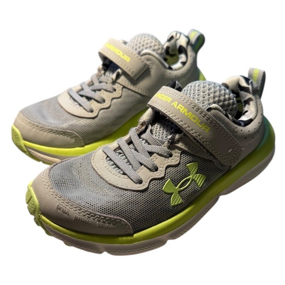 Under Armour Kids Assert 9 AC Grey Lime Green Running Shoes 3027399-100 Size 13K