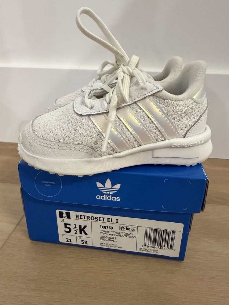 Kids Adidas Shoes Size 5.5K White And Reflective with box