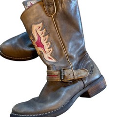 Sonora Grey Brown Eagle Embroidery Leather Cowboy Boots Kid’s 31