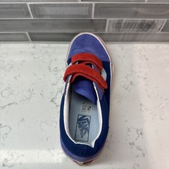 Vans Old Skool Kids Suede Blue & Red Sneakers Skateboard V 2 Straps~Size 2~EUC!
