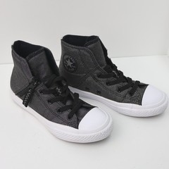 Converse Chuck Taylor All Star High Top Black Silver Metallic Side Zip Kids 1.5