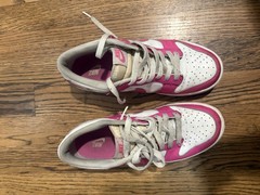Nike Dunk Low GS Pink White Leather Sneakers Unisex Kids 5Y Athletic Shoes
