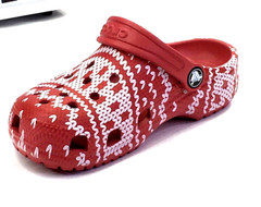 Crocs Classic Clogs Child Size 13 Red Fair Isle Print Mules Holiday Sweater