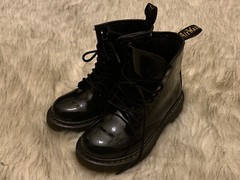 Dr. Martens 1460J Black Patent Leather Lace Up Side Zip Ankle Boots Youth (13)