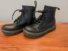 Dr. Martens Zavala J Combat Boots for Kids Black Leather, Unisex, Size 1
