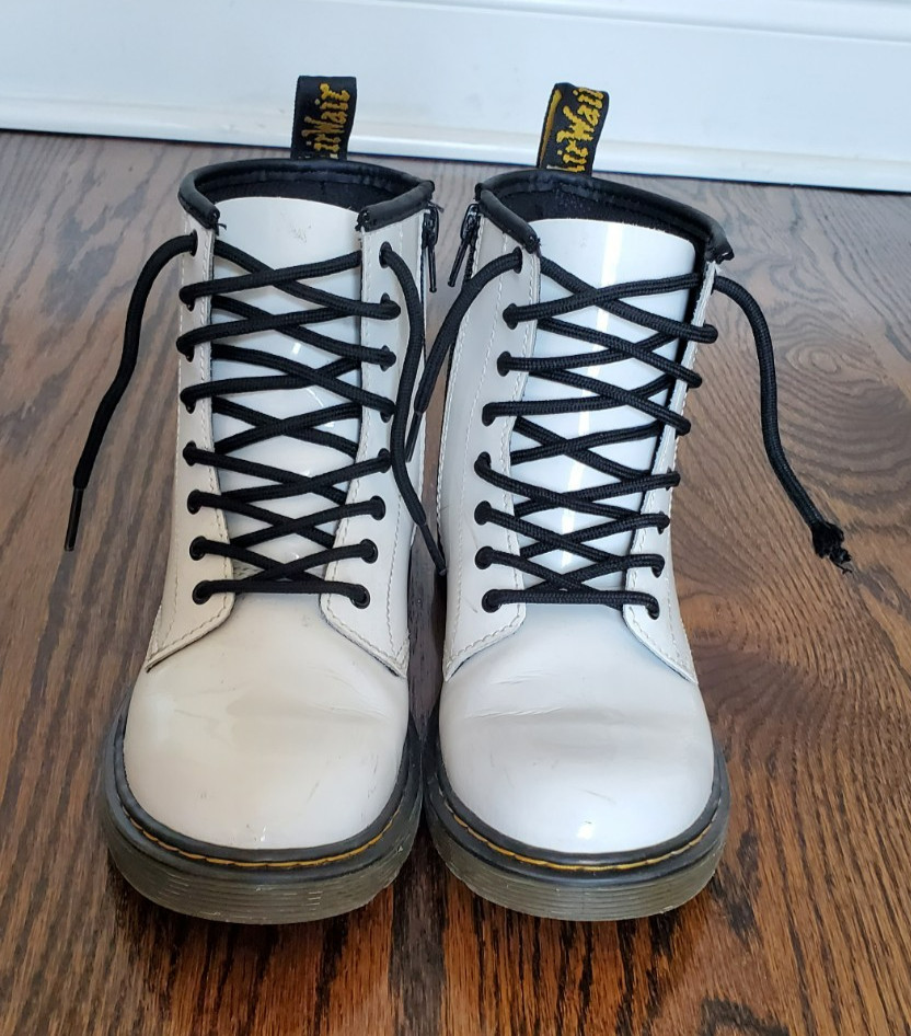 GREAT Dr Doc Martens 1460J Combat Boots Youth Size US 4 White Lace Up Side Zip