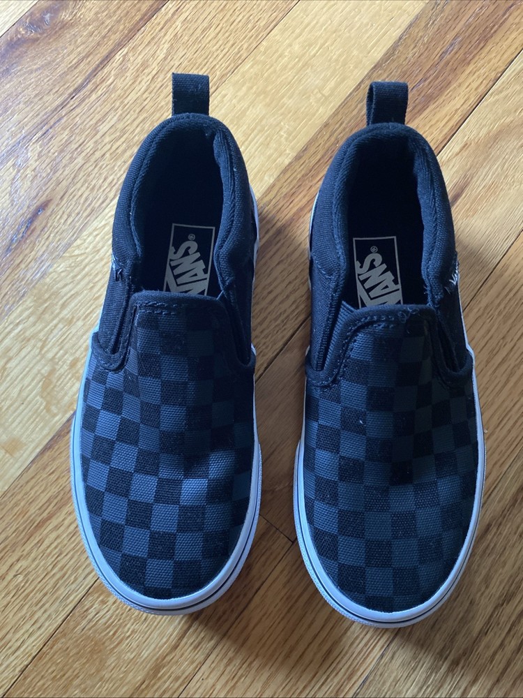Young Child Vans Off The Wall Size 12 Checkerboard Slip On Sneakers Black & Gray