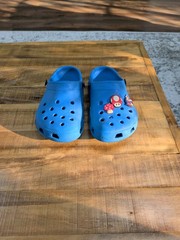 Crocs Size J2 Solid Blue With Super Mario Jibbitz