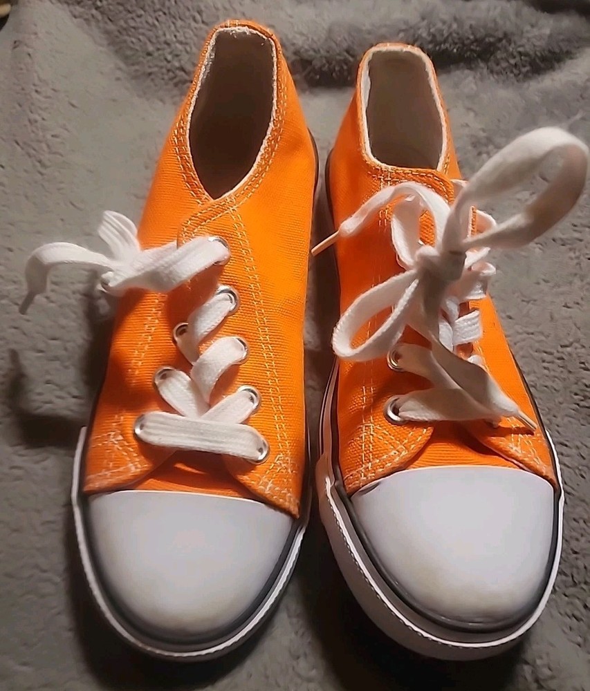 EpicStep Unisex Kids Shoe [Size 2] Orange Canvas Low Top Sneakers Stains
