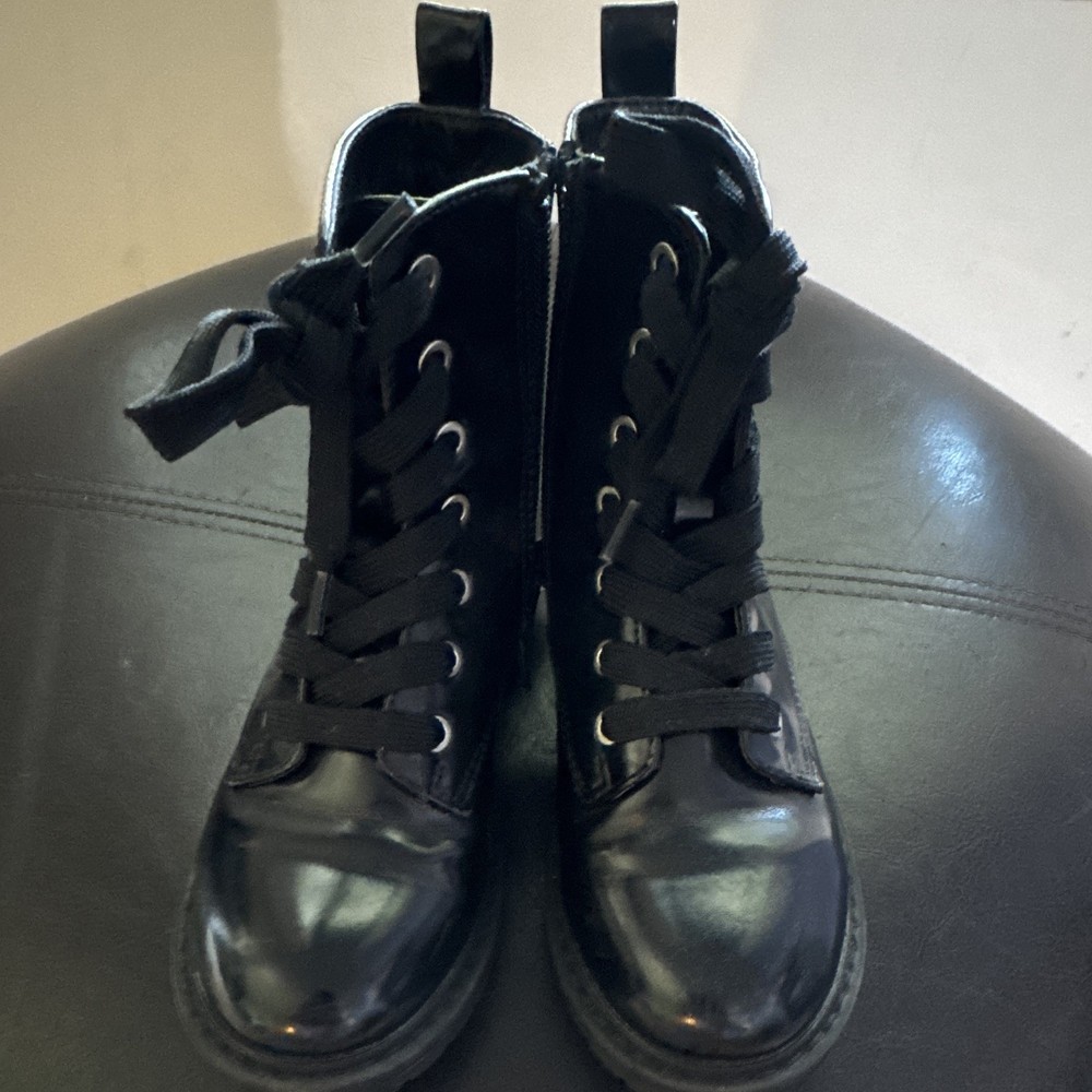 The Children’s Place Black Combat Ankle Boots Lace-Up Side Zip Youth US 13
