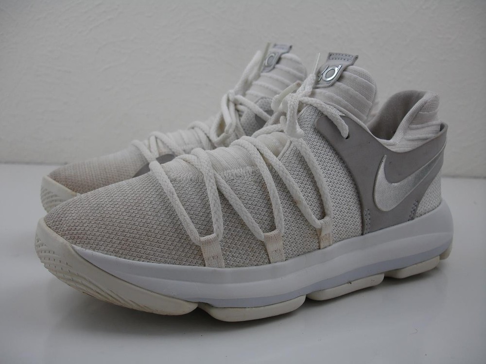 Boys Kids 2Y 2 Nike KD 10 White Chrome Pure Platinum Gray 918364-100 Low Shoes
