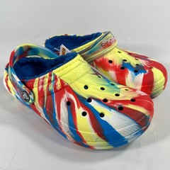 Crocs Kids‘ Classic Lined Marbled Clog Sulphur/Multi Tie-Dye Blue Fur Size 3