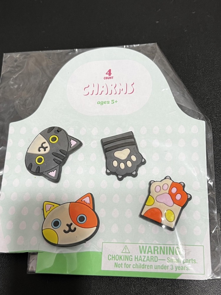 Cat Shoe Charms Set 4 Pack Animal Paw Face Decor Black Cat Jibs Ages 5+ New Gift