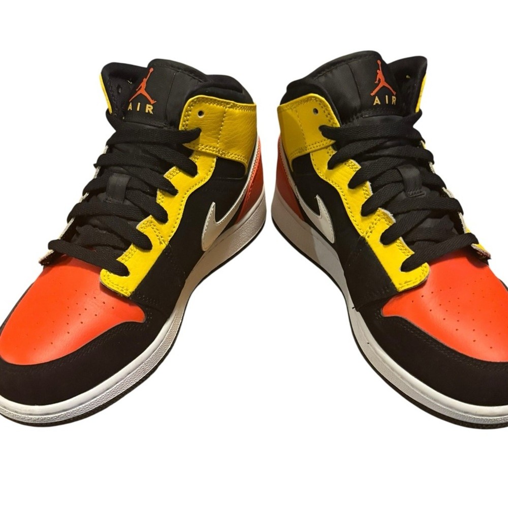 Jordan Black, Red, and Yellow High-Top Sneakers 7Y