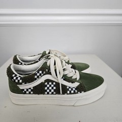 Vans Old Skool Youth Tufted Check Skater Shoes Loden Green Sz 3.5 Minecraft Vibe