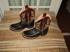 Mexico Square Toe Cowboy Western Boots Black & Brown Leather Youth sz 13 Mex 20