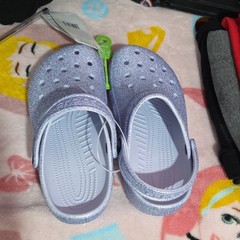 Crocs Classic Glitter Clog Purple Glitter Slip-On Kids US 2J EU 33-34 206993