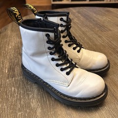 Dr Doc Martens 1460J Combat Boots Youth Size 1 White Leather Lace Up Side Zip
