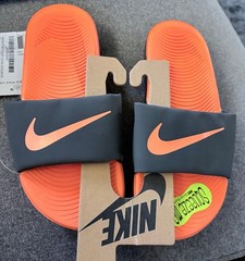 Nike Kawa Slide Sandal Orange Anthracite 2Y Unisex Kids EU 33.5 Casual Summer