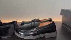 Cozy Cub Teens Black Leather Loafer Flats Slip On Closed Toe Metal Bit Set