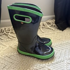 Bogs Kids Waterproof Rubber Rain Boots Sz 1 Y Navy Blue Kelly Green Pull On
