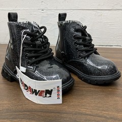 Dadawen Black Glitter Combat Boots Kids Ankle Glossy Black Glitter Boots Size 5