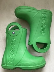Crocs Kids Rain Boots W/ Handles Size J 1 Green Junior
