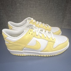 Nike Dunk Low GS White Soft Yellow Leather Sneakers 6Y Unisex Kids Athletic