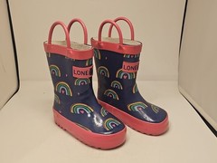 LONE CONE rainbows hearts RUBBER RAIN BOOTS KIDS 4 EASY-ON HANDLES